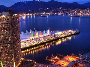 Vancouver, town, panorama, illuminated