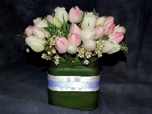 tulips, Vase, bouquet