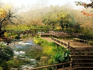 VEGETATION, bridges, Garden, brook