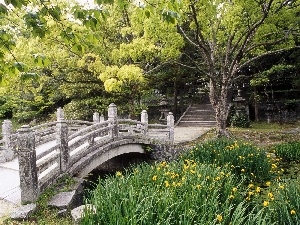 VEGETATION, bridges, Garden, Japan, japanese