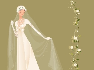 veil, long, White, Flowers, Dress