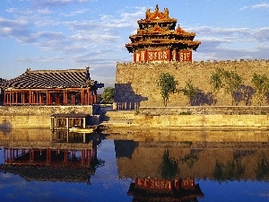 viewes, trees, structures, China, water