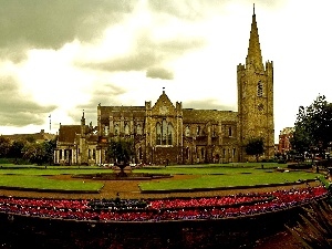 viewes, trees, Church, Garden