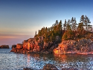 viewes, trees, Cliffs, sea