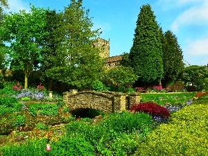 viewes, trees, Garden, bridges