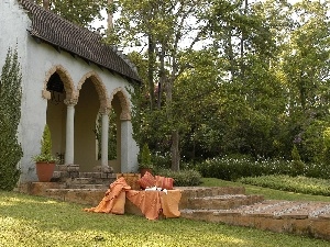 viewes, trees, Garden, house