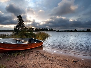 viewes, trees, lake, grass, Lodz