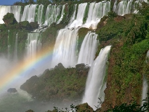 viewes, trees, waterfalls, Great Rainbows