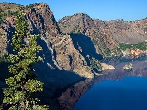 viewes, trees, lake, crater