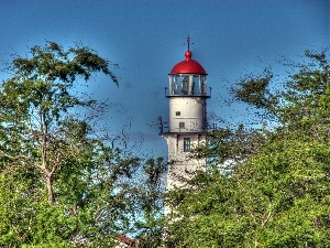 viewes, trees, Lighthouse, maritime