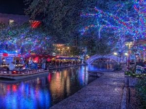 viewes, trees, River, Night, Restaurants