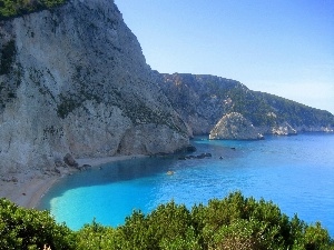 viewes, trees, sea, rocks