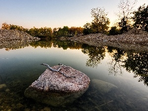 viewes, trees, Stones, water