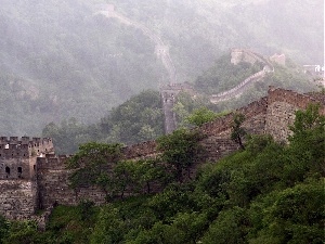 tower, viewes, Great Chinese Wall, brick, trees