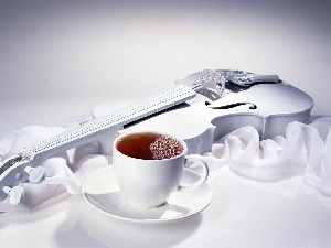 violin, tea