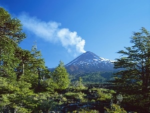 volcano, mountains, trees, viewes