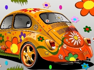 Flowers, Volkswagen Beetle