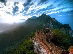 clouds, wall, Mountains