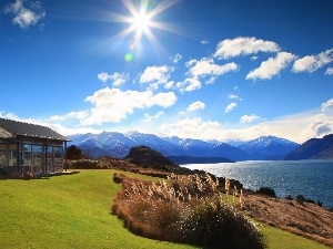 Wanaka, Mountains, house, New Zeland, lake