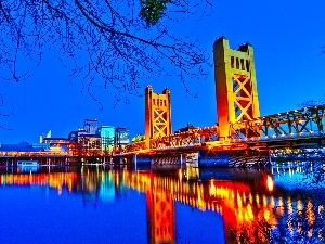 bridge, water, Sacramento