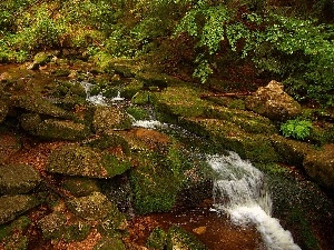 water, Cascades, brook, Stones