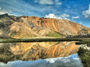 clouds, water, Mountains