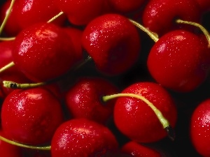 drops, water, cherries