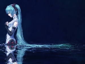 Hair, water, Miku