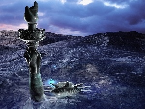 water, freedom, hand, statue