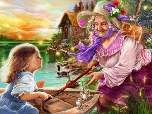 water, animals, Kid, Home, grandmother