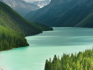 water, viewes, Mountains, trees