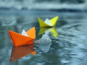 Origami, water, vessels