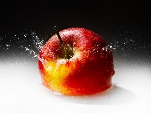 water, drops, Red, Apple