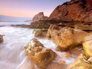 water, current, rocks, Waves