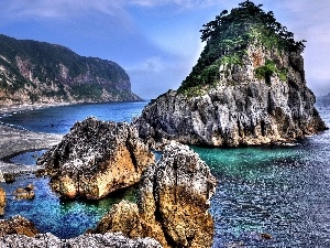 rocks, water, Mountains