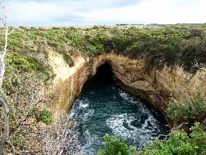 scrub, water, cave