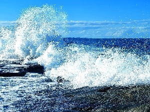 water, drops, sea, Waves