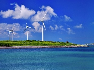 Sky, water, Windmills