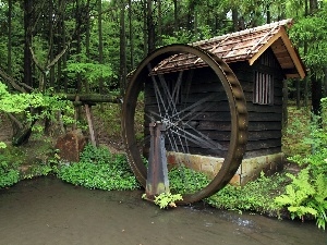 Windmill, water, forest