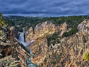 waterfall, River, Mountains, canyon, forest