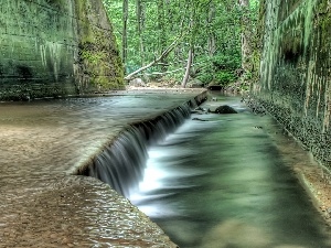 dike, waterfall, walls