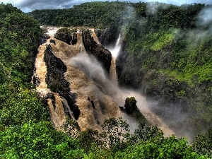 waterfall, rocks, jungle, River