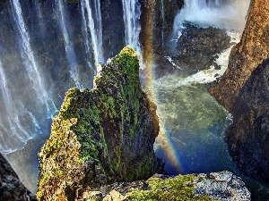 waterfall, Great Rainbows, rocks