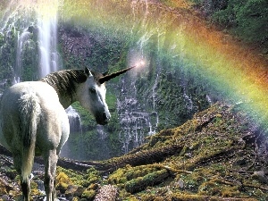 waterfall, Great Rainbows, unicorn