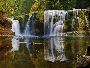 rocks, waterfall, forest