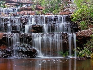 rocks, waterfall, Terraces