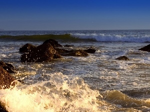 rocks, Waves, sea