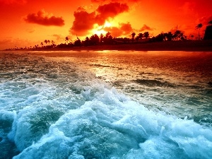 Waves, sea, Great Sunsets, Beaches