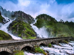 Way, Latefossen, River, Norway, bridge, waterfall