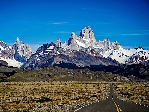Way, plain, mountains, Patagonia, Fitz Roy